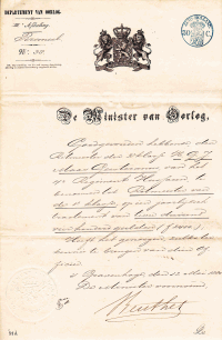 Aanstelling van Hendrik Gerard Johan MG (1837-1894) tot ritmeester 1e klasse